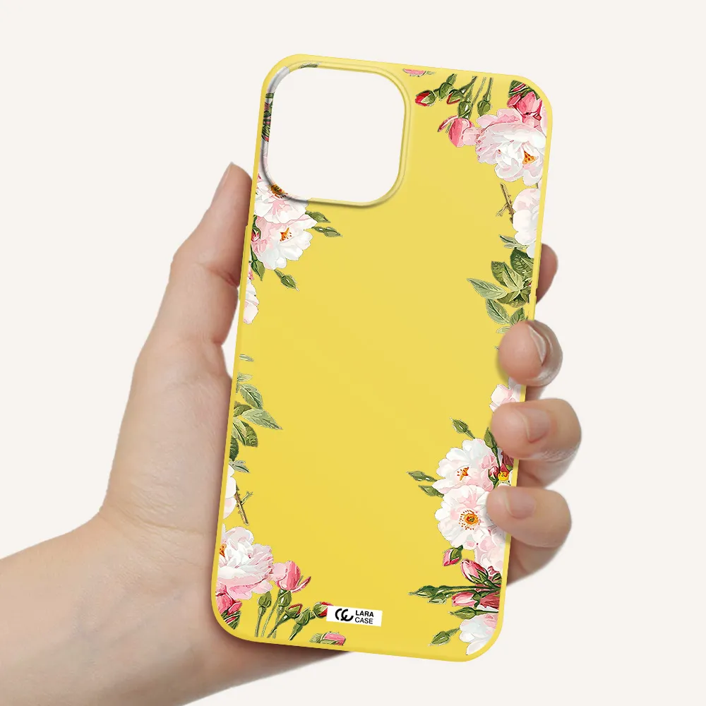 Watercolor Floral Frame Apple iPhone 13 mini Silicone canary yellow Case