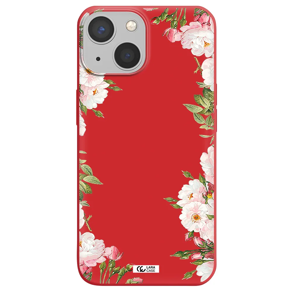 Watercolor Floral Frame Apple iPhone 13 mini Silicone Imperial Red Case