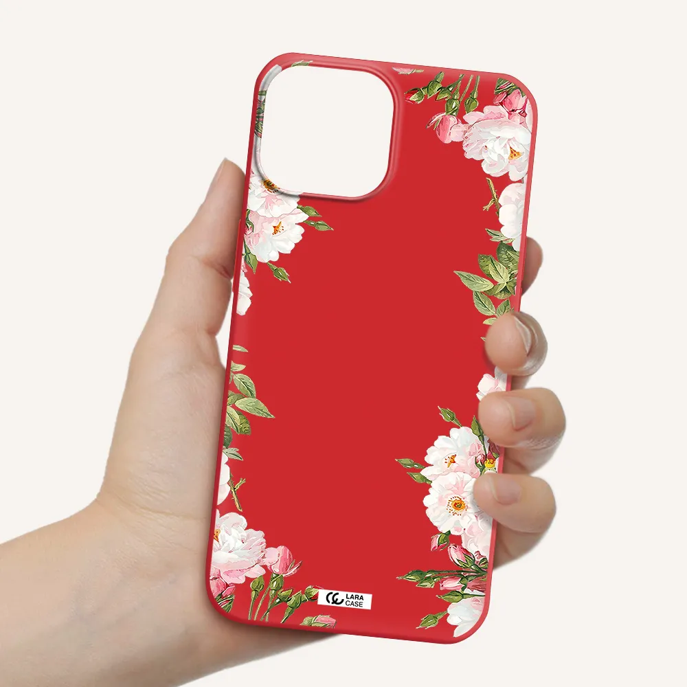 Watercolor Floral Frame Apple iPhone 13 mini Silicone Imperial Red Case