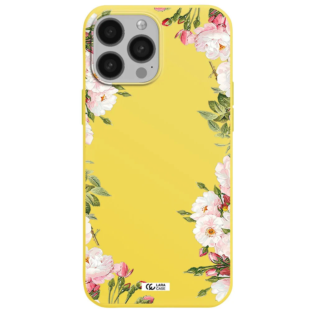 Watercolor Floral Frame Apple iPhone 13 Pro Max Silicone canary yellow Case