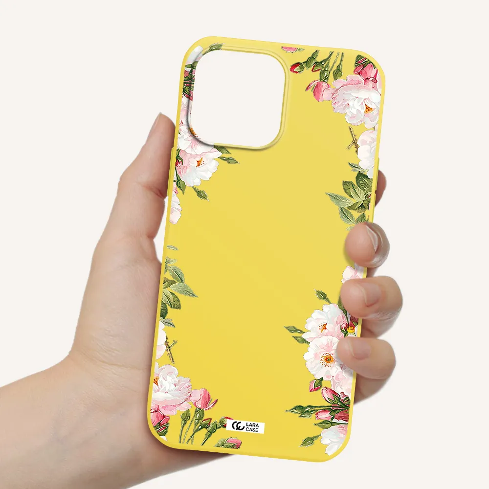 Watercolor Floral Frame Apple iPhone 13 Pro Max Silicone canary yellow Case