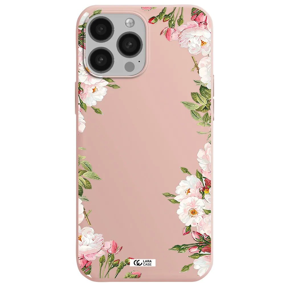 Watercolor Floral Frame Apple iPhone 13 Pro Max Silicone pastel pink Case