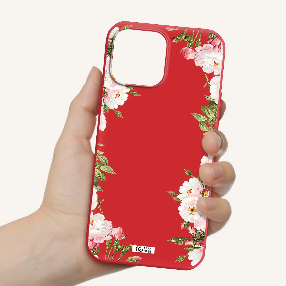 Watercolor Floral Frame Apple iPhone 13 Pro Silicone Imperial Red Case