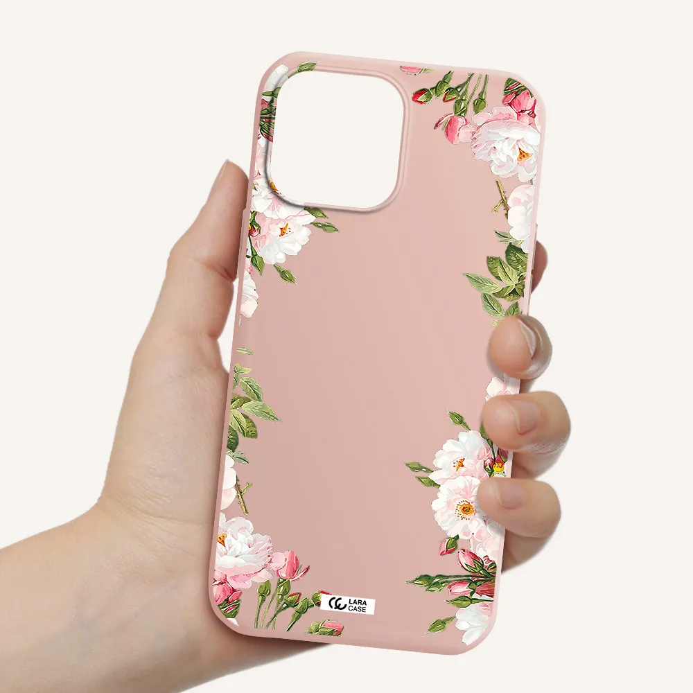 Watercolor Floral Frame Apple iPhone 13 Pro Silicone pastel pink Case