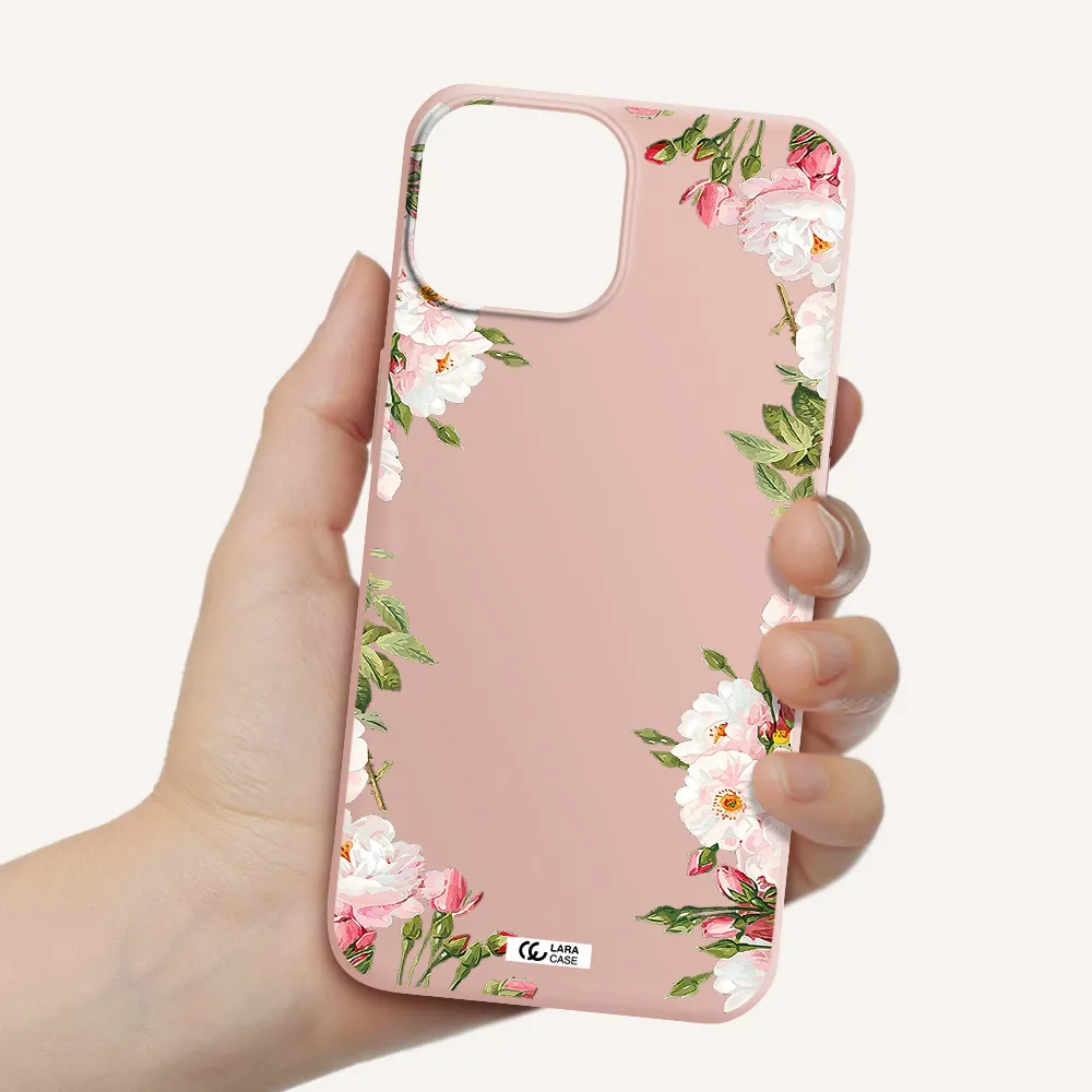 Watercolor Floral Frame Apple iPhone 13 Silicone pastel pink Case