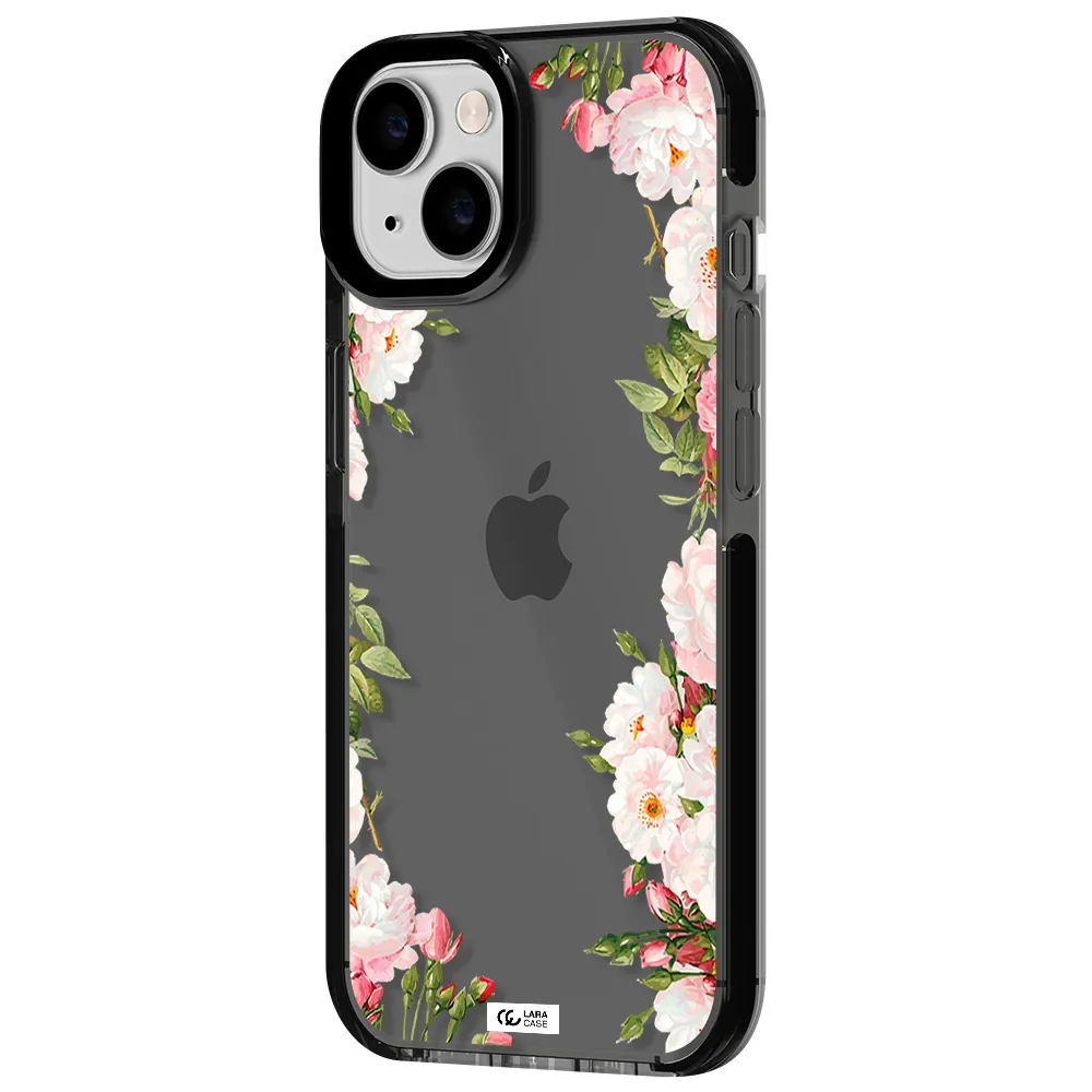 Watercolor Floral Frame Apple iPhone 14 impact Smoke Black Case