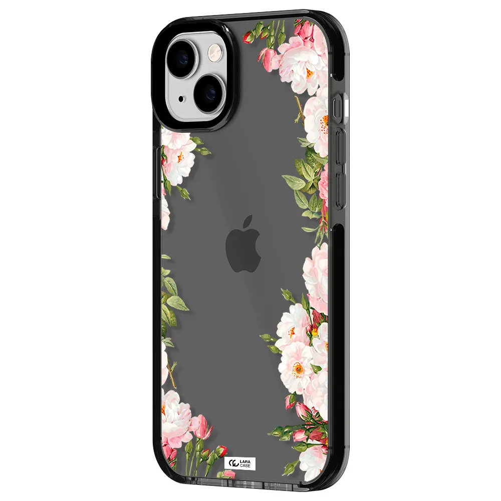 Watercolor Floral Frame Apple iPhone 14 plus impact Smoke Black Case