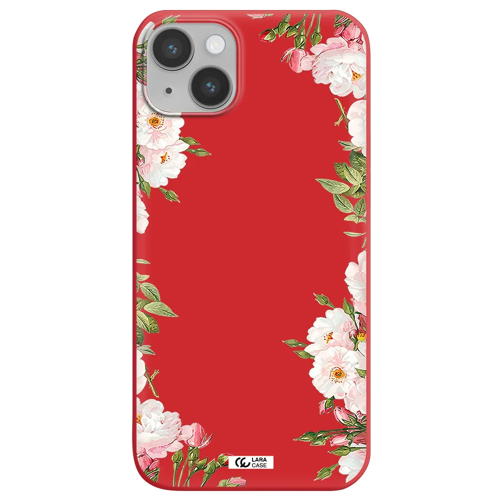 Watercolor Floral Frame Apple iPhone 14 plus Silicone Imperial Red Case