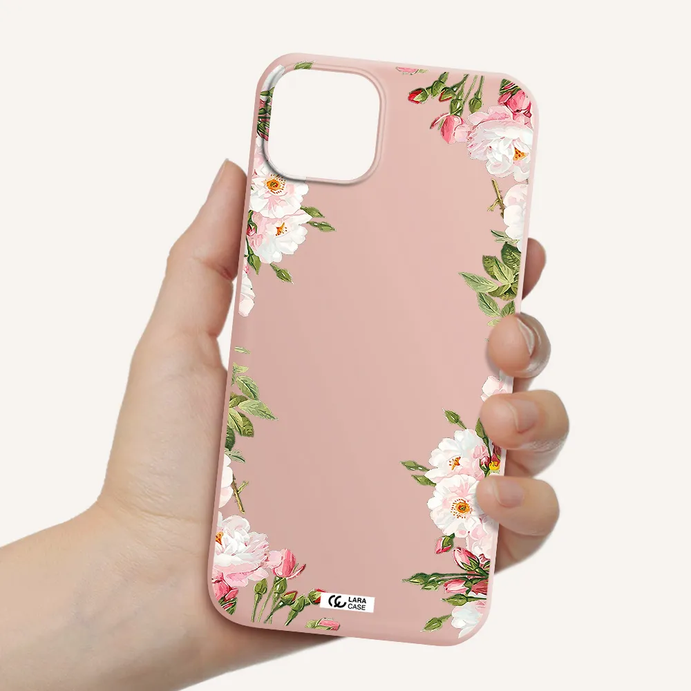 Watercolor Floral Frame Apple iPhone 14 plus Silicone pastel pink Case