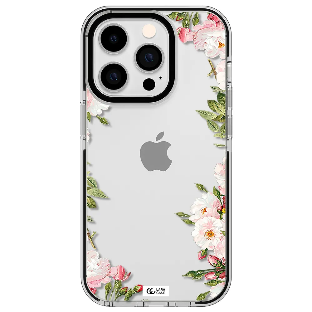 Watercolor Floral Frame Apple iPhone 14 pro impact black border Case