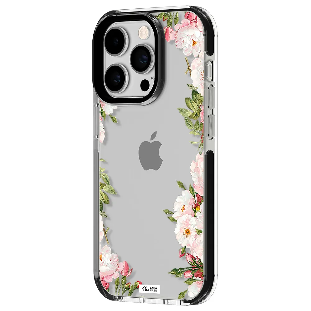 Watercolor Floral Frame Apple iPhone 14 pro impact black border Case