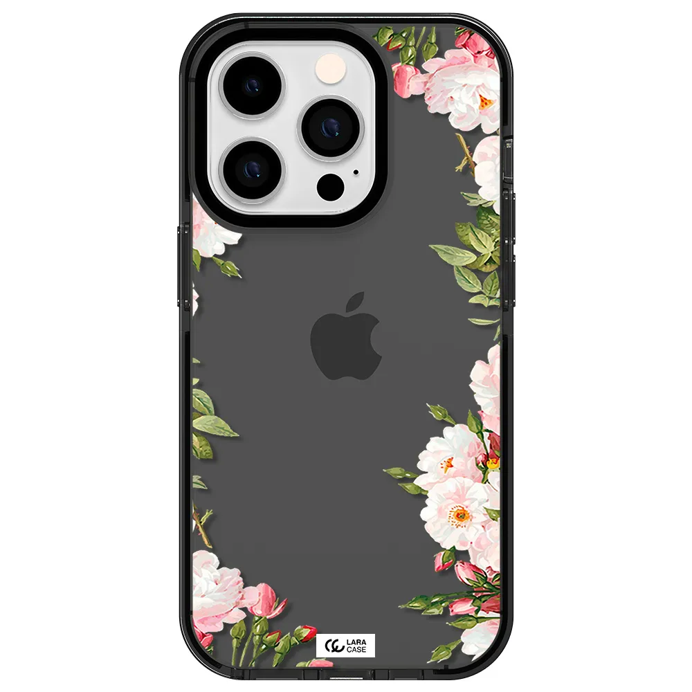 Watercolor Floral Frame Apple iPhone 14 pro impact Smoke Black Case