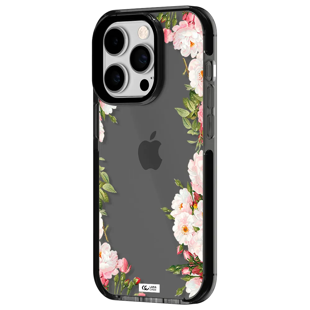 Watercolor Floral Frame Apple iPhone 14 pro impact Smoke Black Case