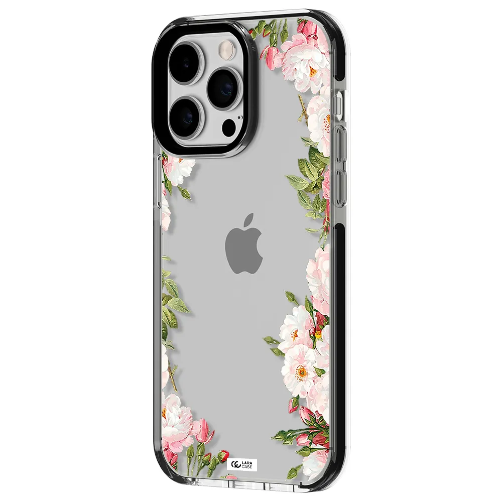Watercolor Floral Frame Apple iPhone 14 pro max impact black border Case