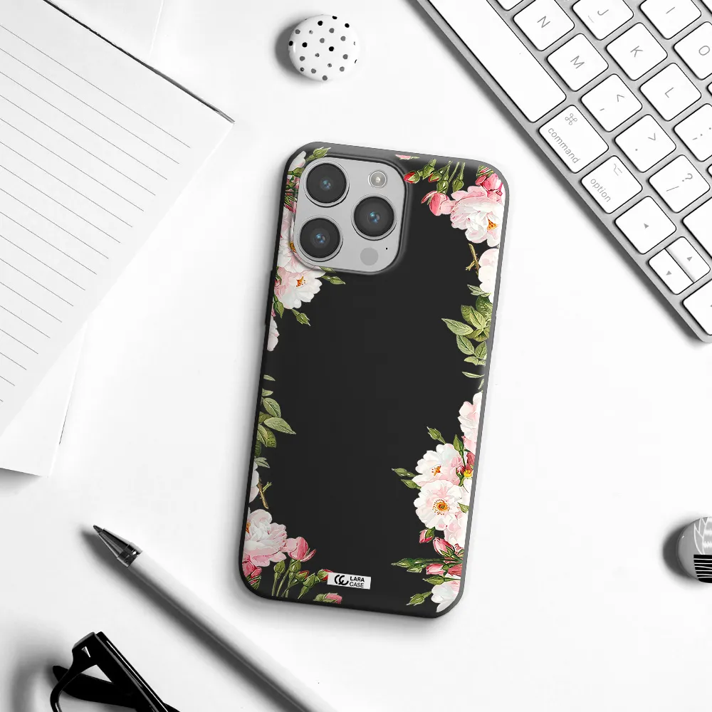Watercolor Floral Frame Apple iPhone 14 pro max Silicone black Case