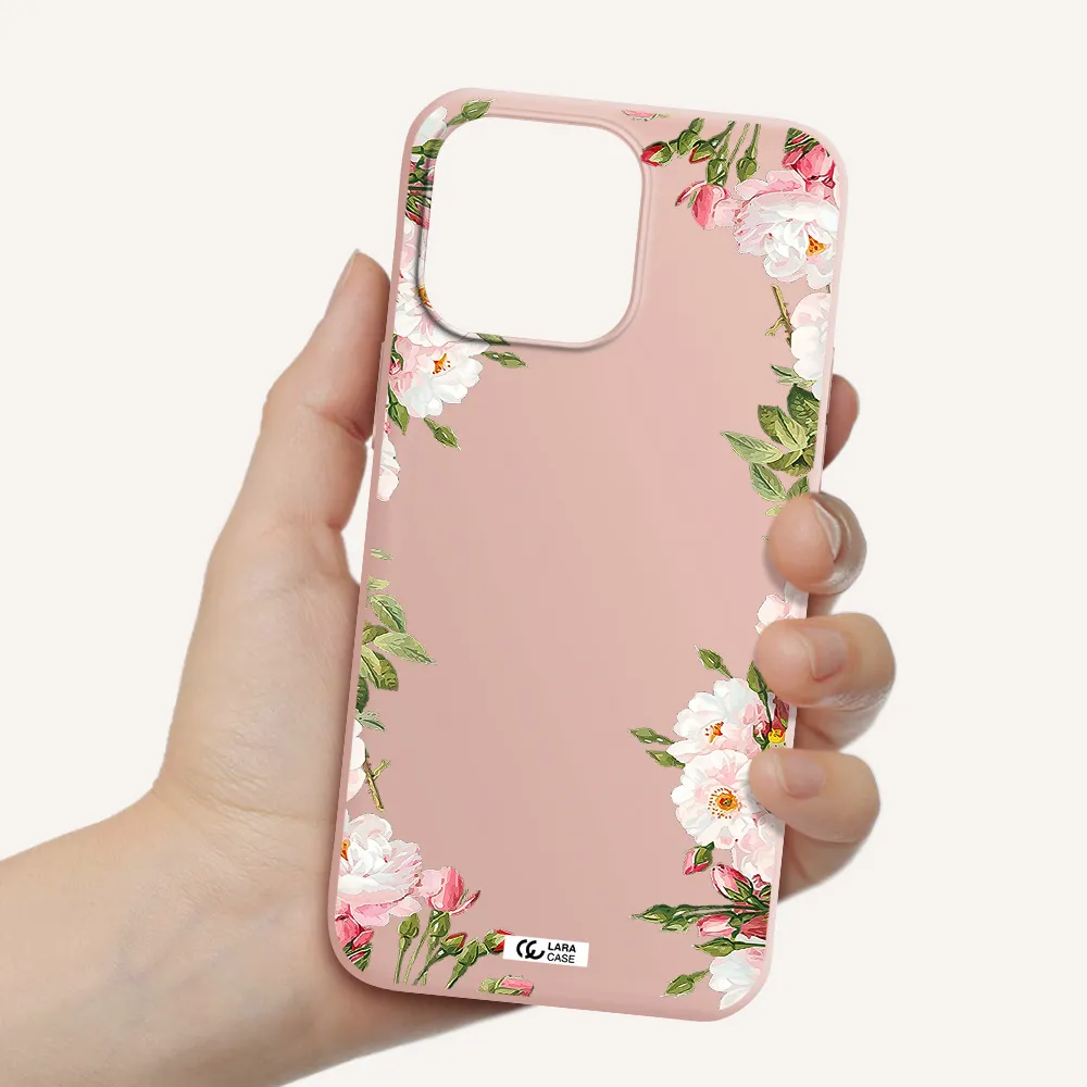 Watercolor Floral Frame Apple iPhone 14 pro max Silicone pastel pink Case