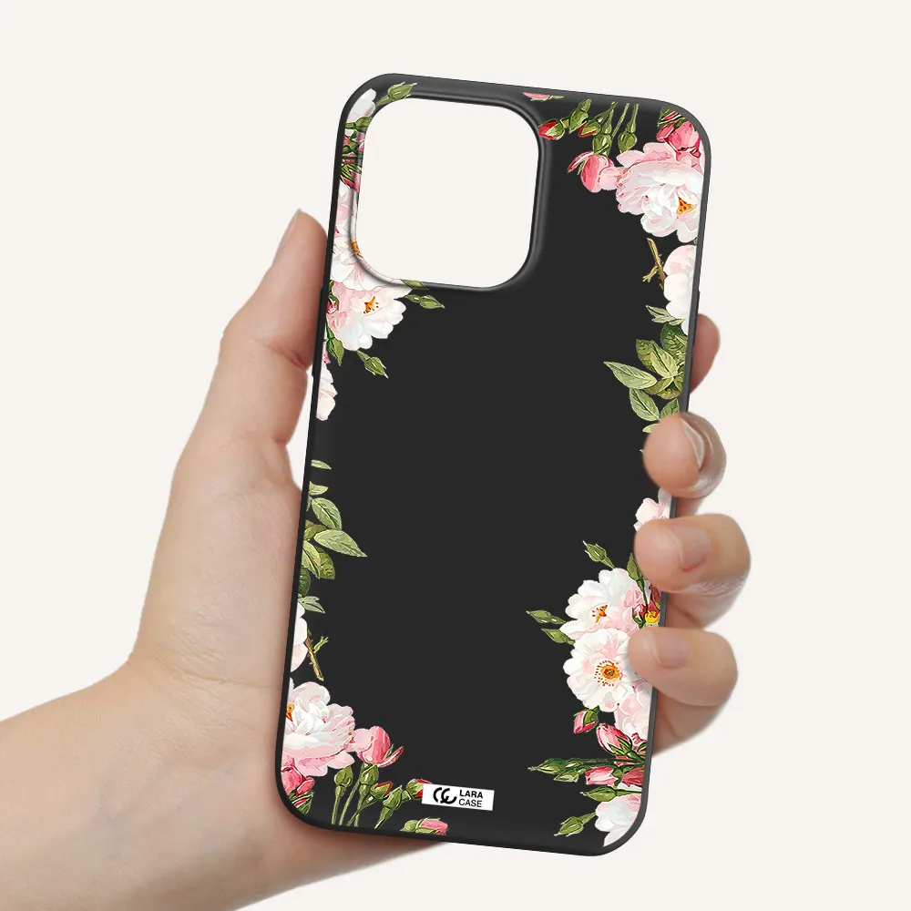 Watercolor Floral Frame Apple iPhone 14 pro Silicone black Case