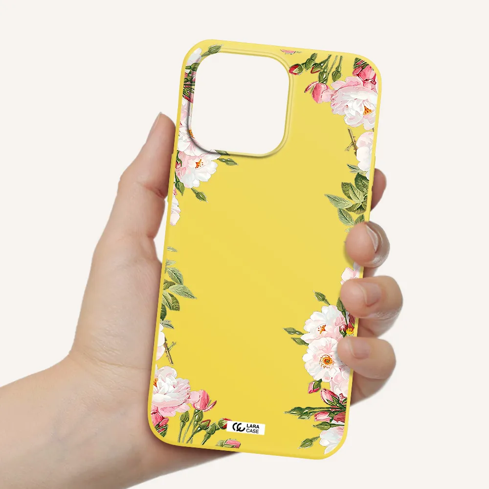 Watercolor Floral Frame Apple iPhone 14 pro Silicone canary yellow Case
