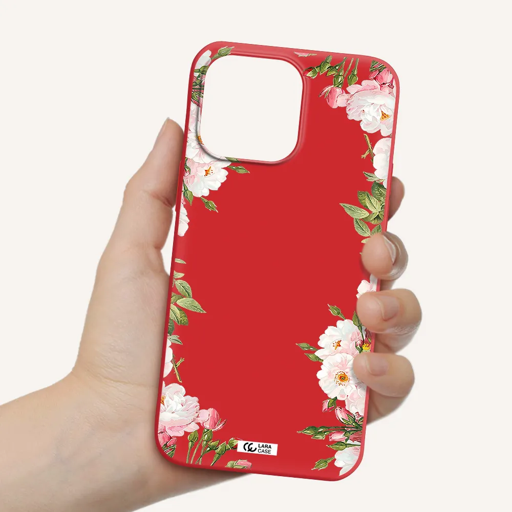 Watercolor Floral Frame Apple iPhone 14 pro Silicone Imperial Red Case