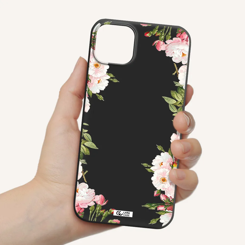 Watercolor Floral Frame Apple iPhone 14 Silicone black Case