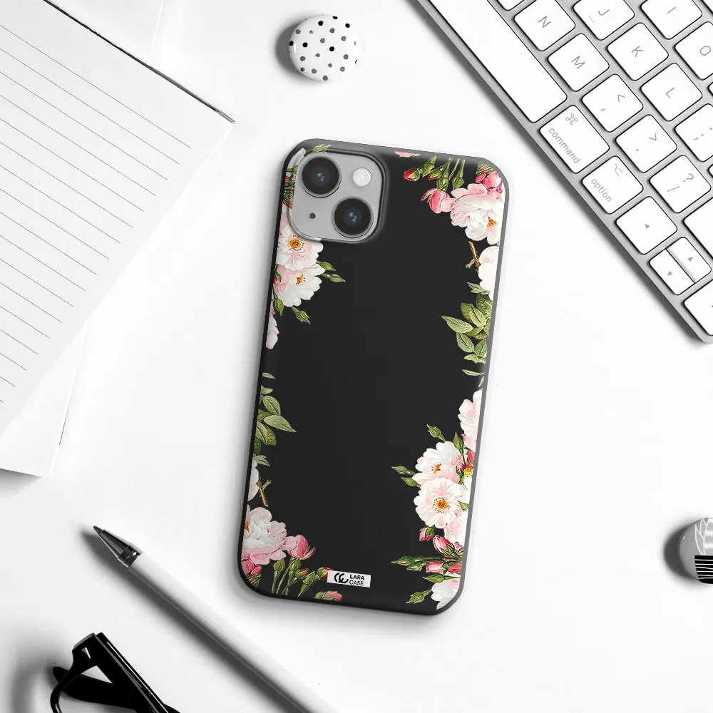 Watercolor Floral Frame Apple iPhone 14 Silicone black Case