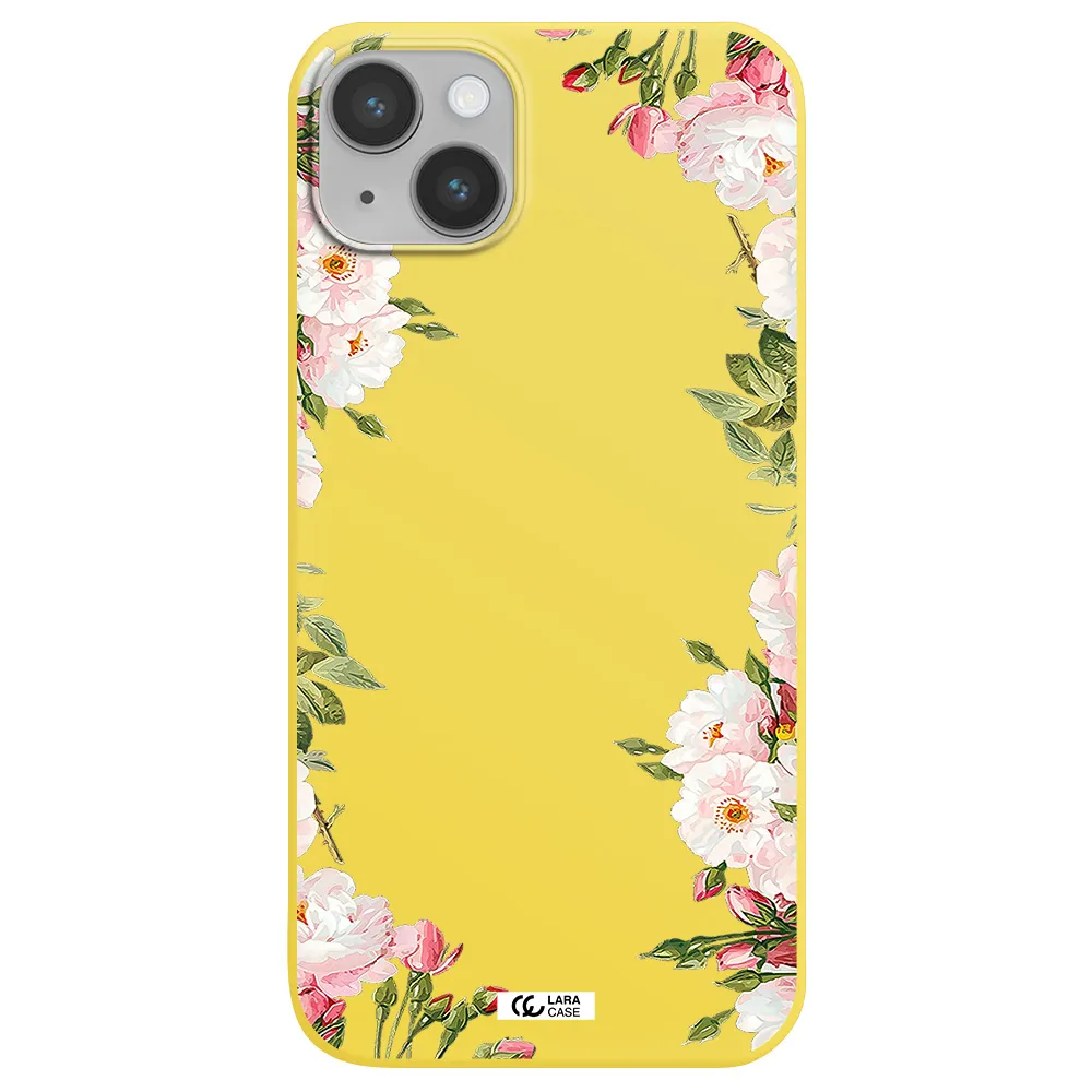 Watercolor Floral Frame Apple iPhone 14 Silicone canary yellow Case