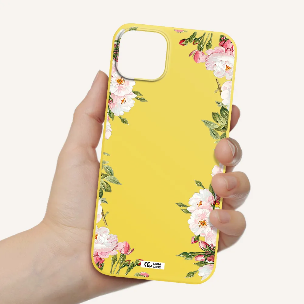 Watercolor Floral Frame Apple iPhone 14 Silicone canary yellow Case