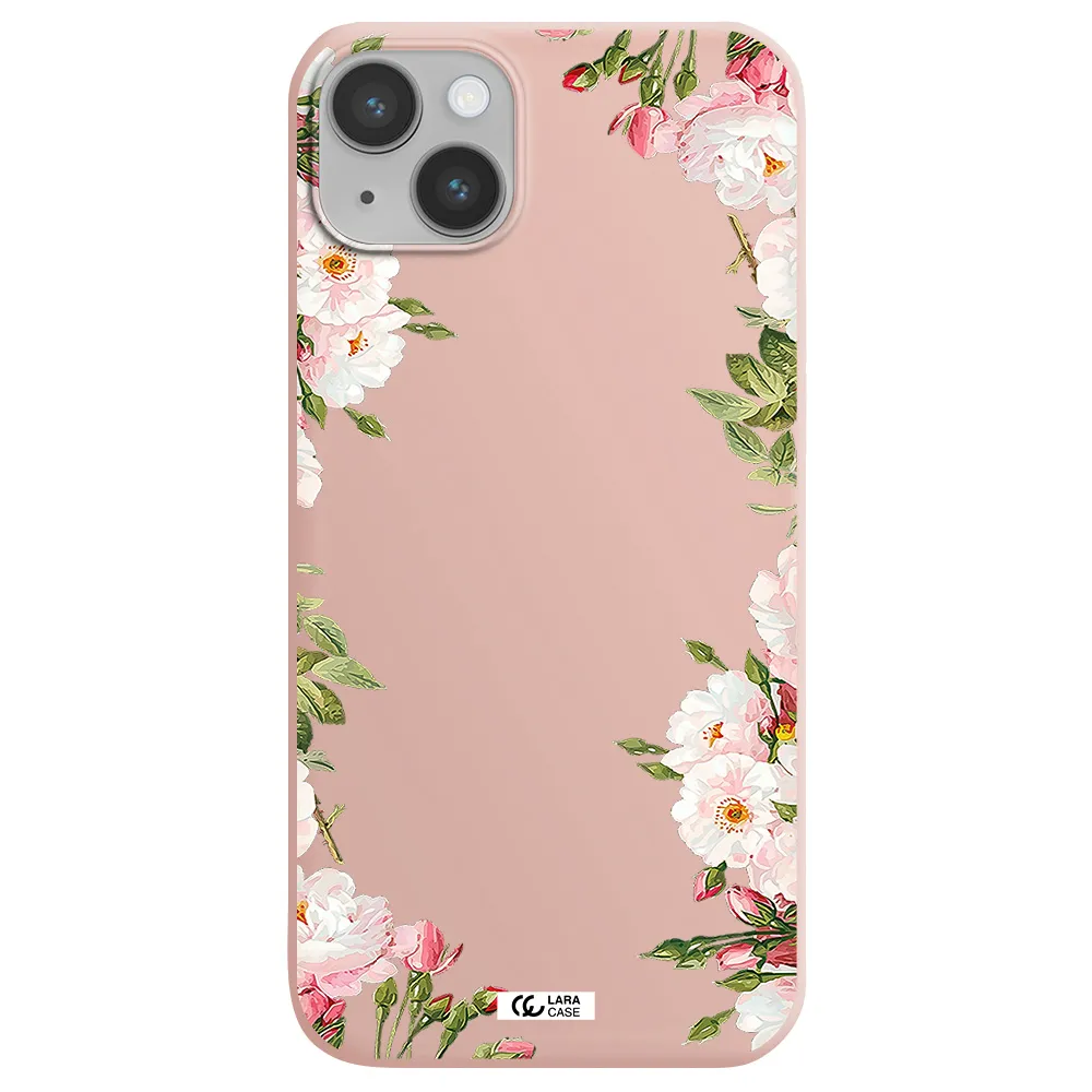 Watercolor Floral Frame Apple iPhone 14 Silicone pastel pink Case