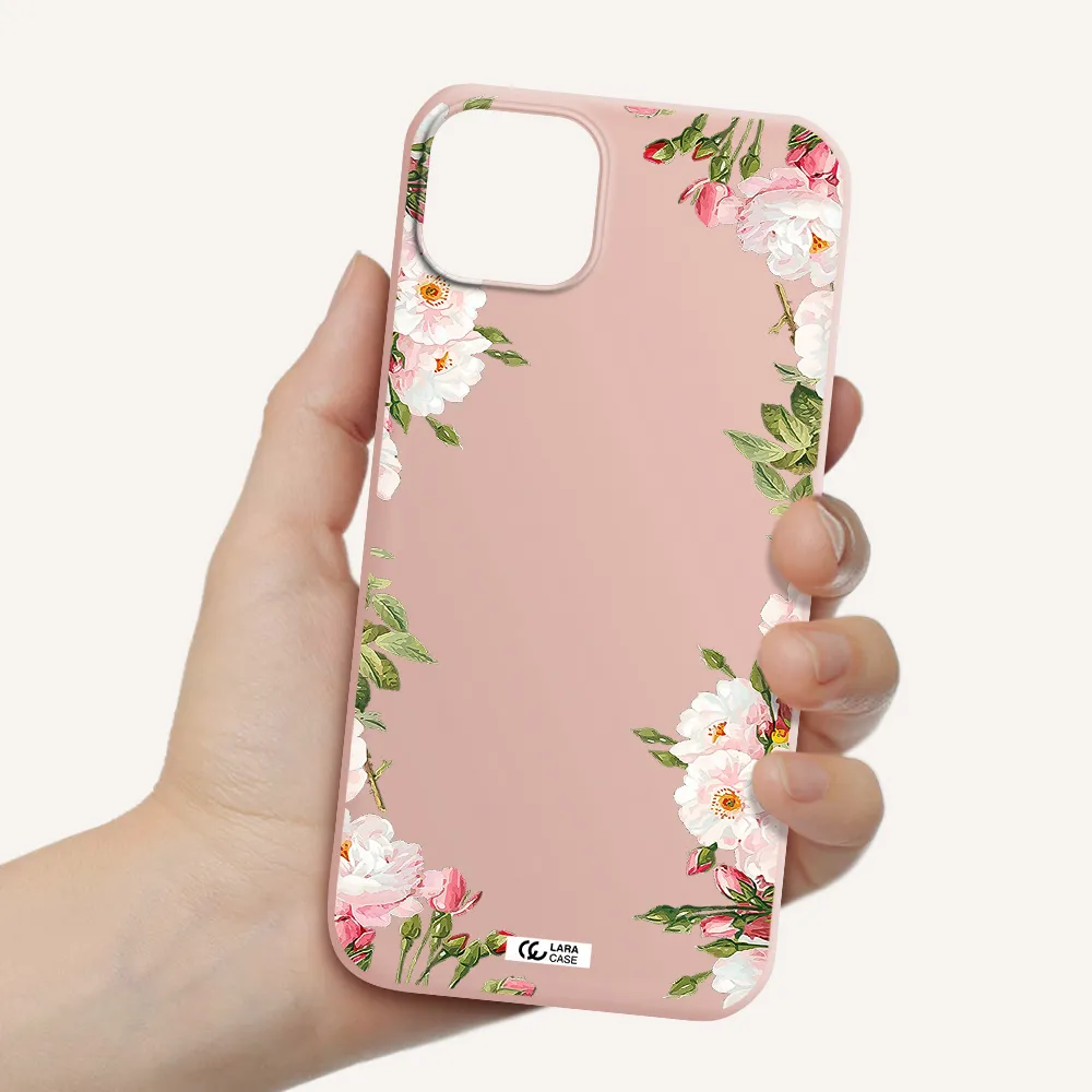 Watercolor Floral Frame Apple iPhone 14 Silicone pastel pink Case