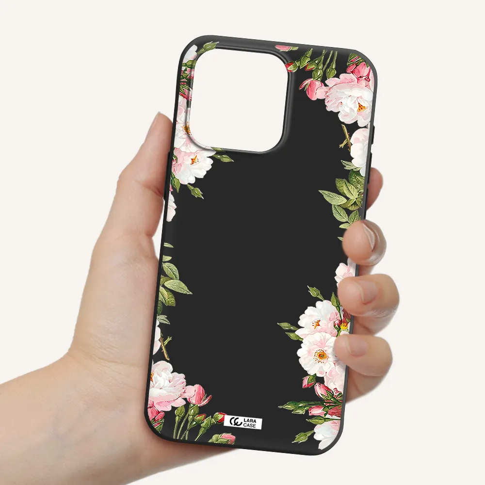 Watercolor Floral Frame Apple Iphone 15 Pro max Silicone black Case