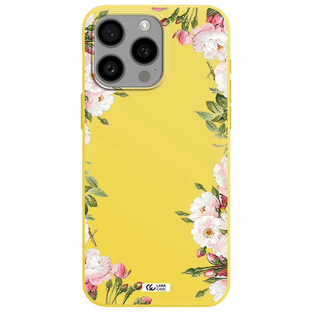 Watercolor Floral Frame Apple Iphone 15 Pro max Silicone canary yellow Case