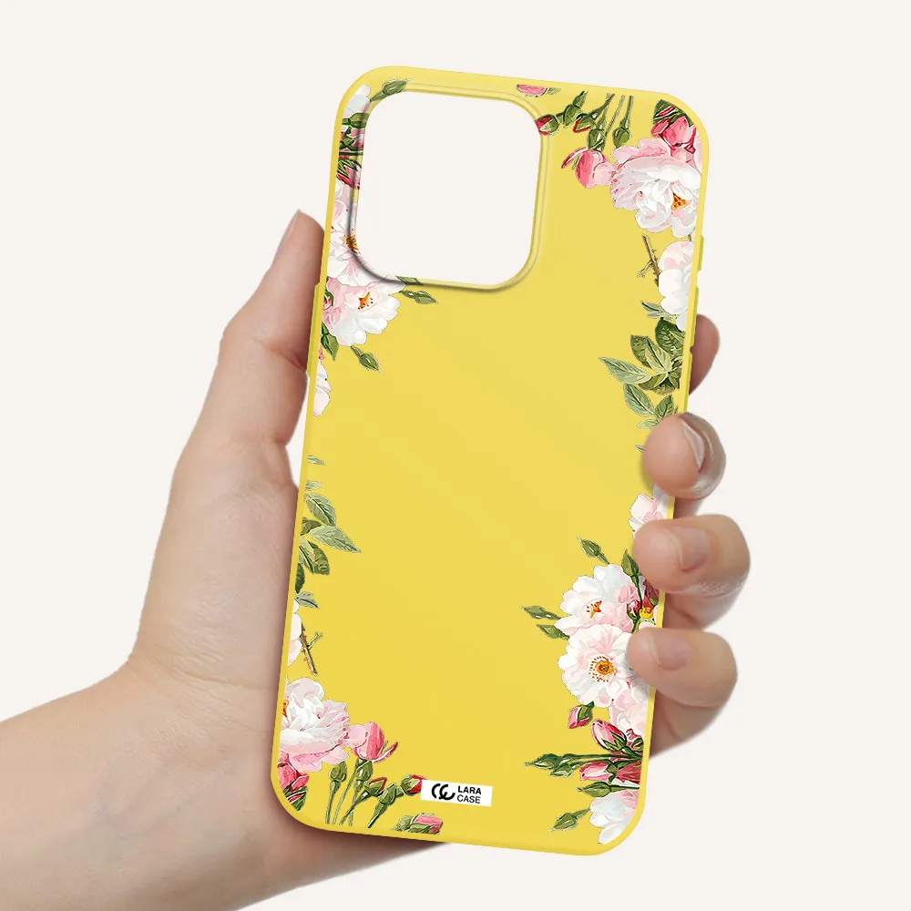 Watercolor Floral Frame Apple Iphone 15 Pro max Silicone canary yellow Case