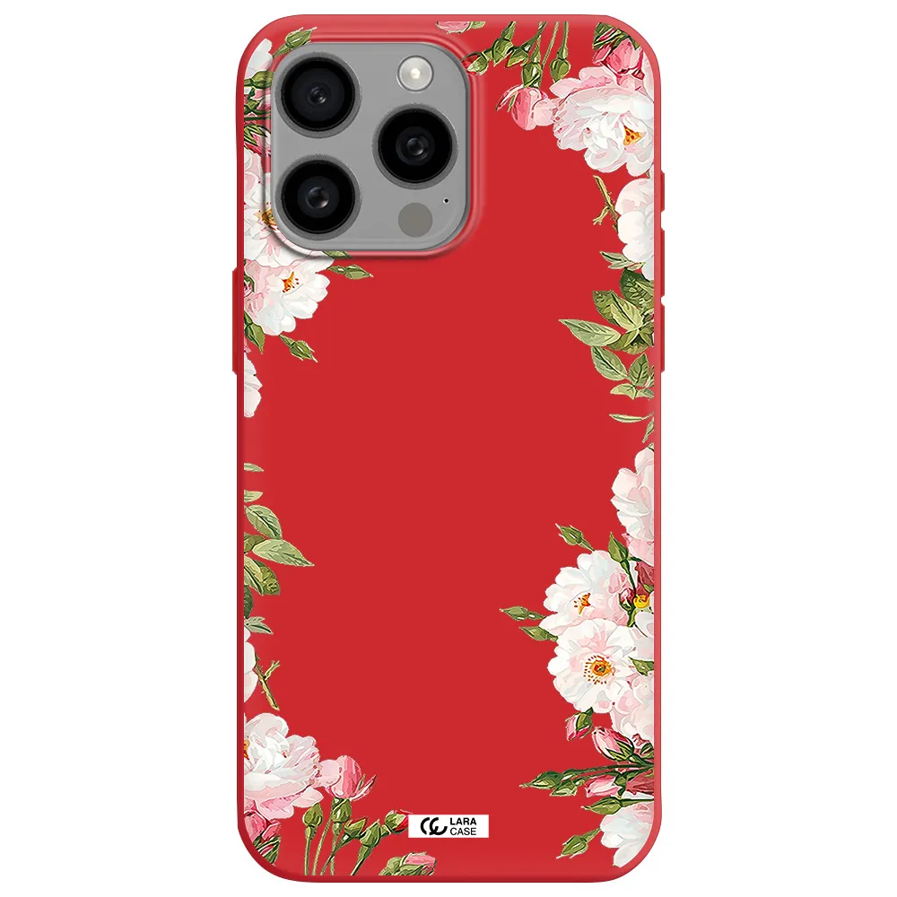 Watercolor Floral Frame Apple Iphone 15 Pro Max Silicone Imperial Red Case