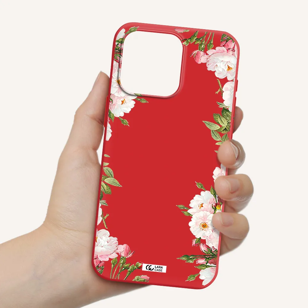 Watercolor Floral Frame Apple Iphone 15 Pro Max Silicone Imperial Red Case