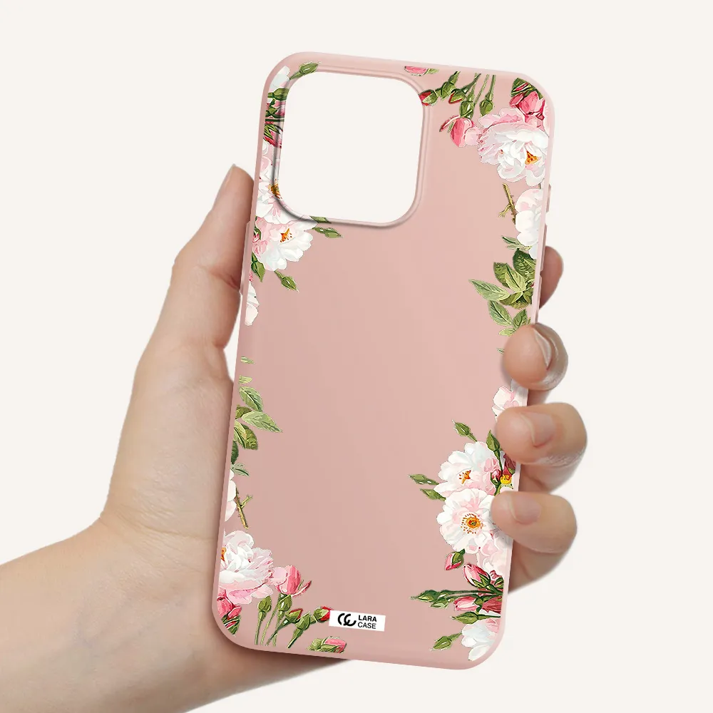 Watercolor Floral Frame Apple Iphone 15 Pro max Silicone pastel pink Case