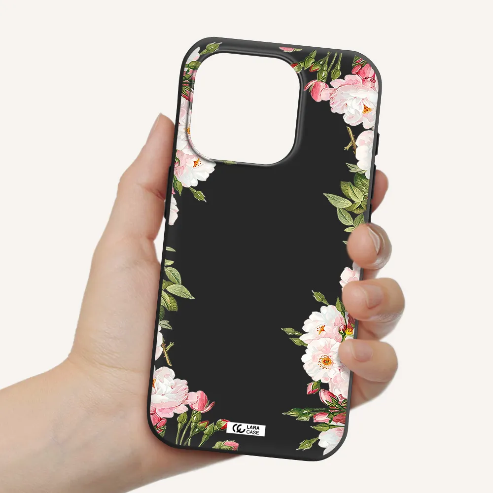 Watercolor Floral Frame Apple Iphone 15 Pro Silicone Black Case
