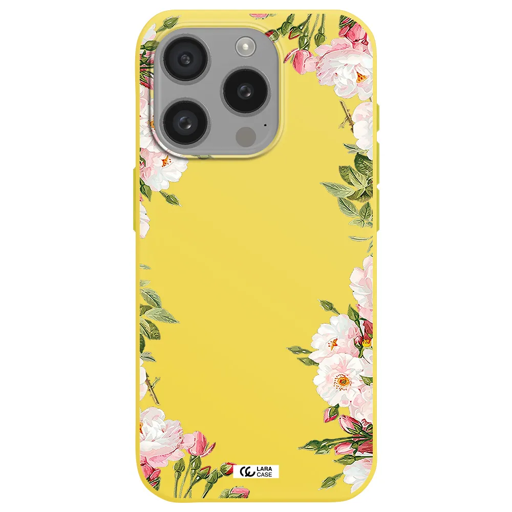 Watercolor Floral Frame Apple Iphone 15 Pro Silicone Canary Yellow Case