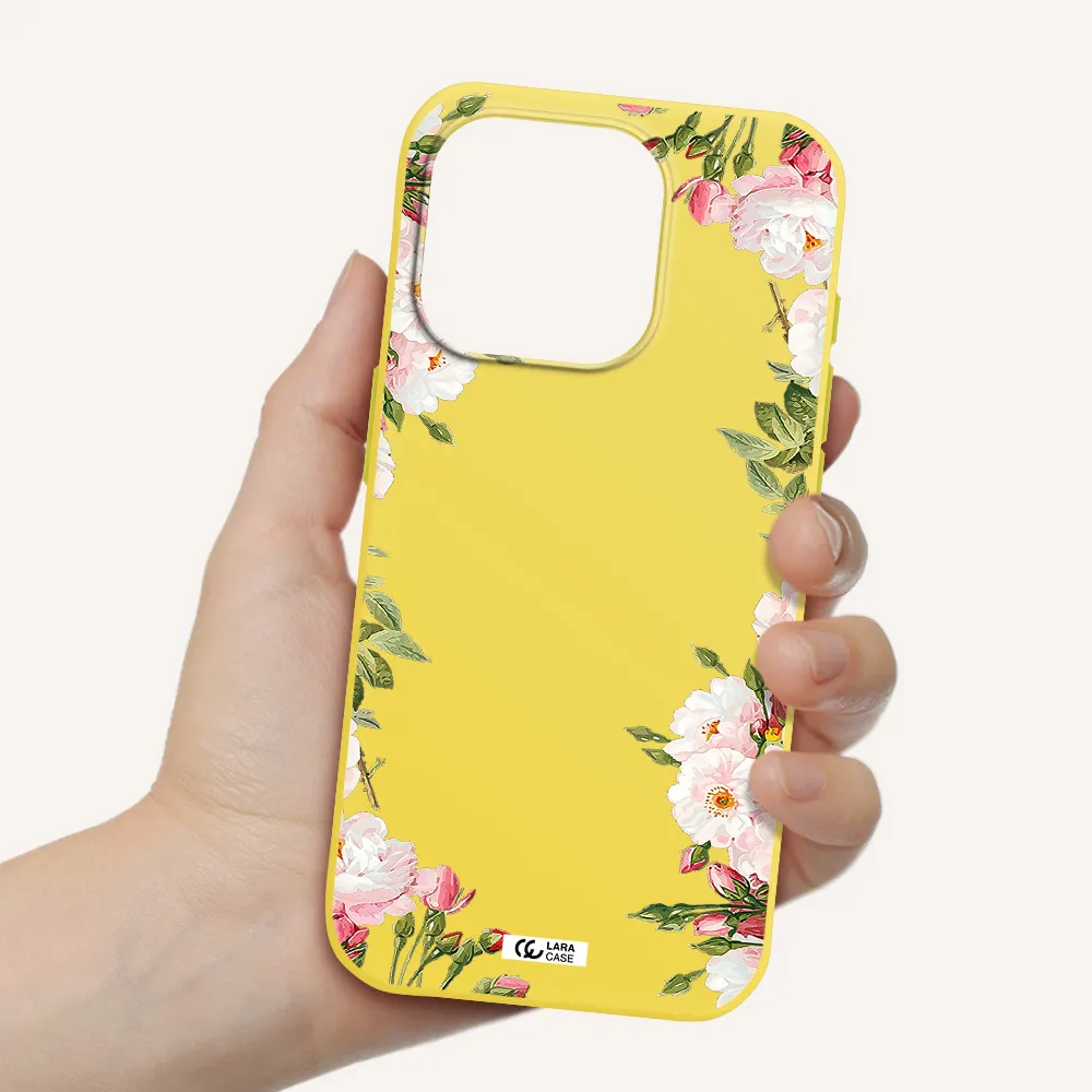 Watercolor Floral Frame Apple Iphone 15 Pro Silicone Canary Yellow Case