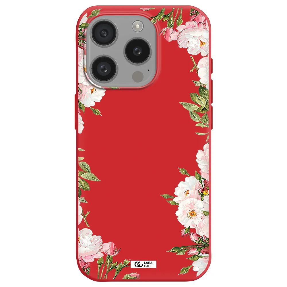 Watercolor Floral Frame Apple Iphone 15 Pro Silicone Imperial Red Case
