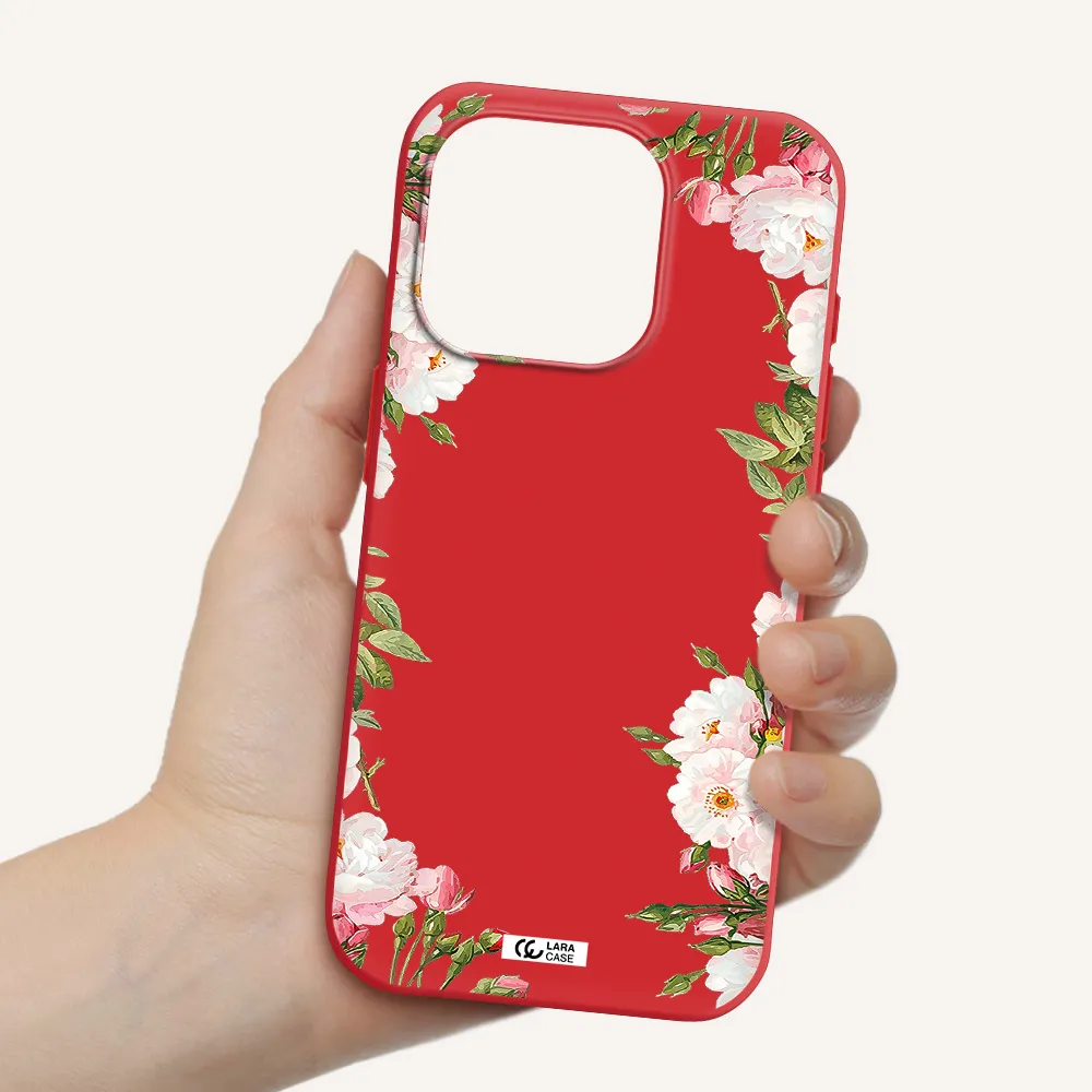 Watercolor Floral Frame Apple Iphone 15 Pro Silicone Imperial Red Case