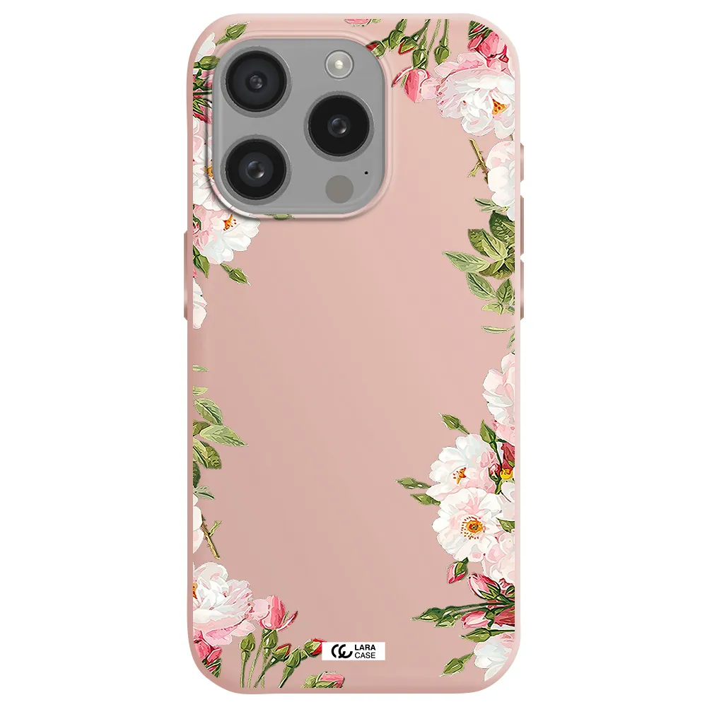 Watercolor Floral Frame Apple Iphone 15 Pro Silicone Pastel Pink Case