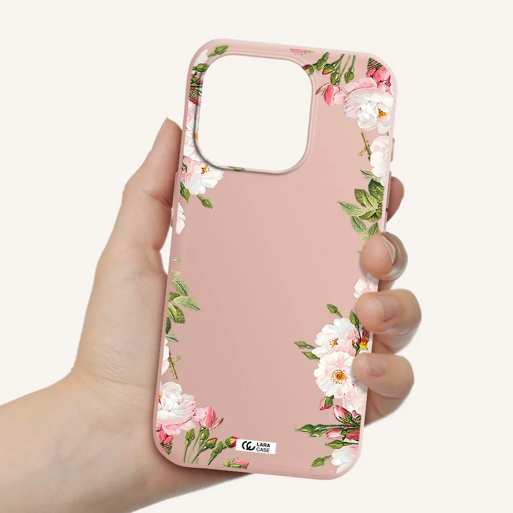 Watercolor Floral Frame Apple Iphone 15 Pro Silicone Pastel Pink Case