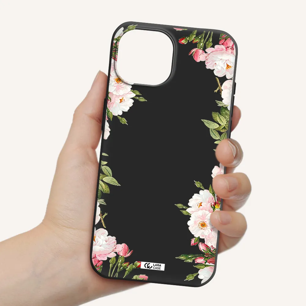 Watercolor Floral Frame Apple iPhone 15 Silicone black Case
