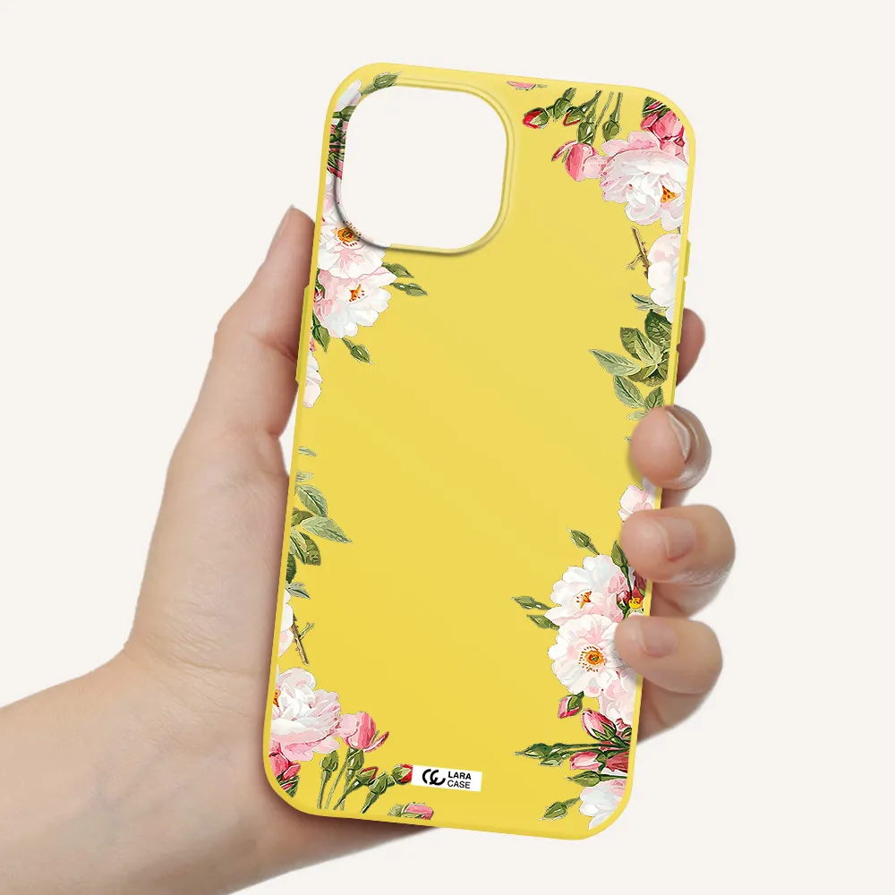 Watercolor Floral Frame Apple iPhone 15 Silicone canary yellow Case