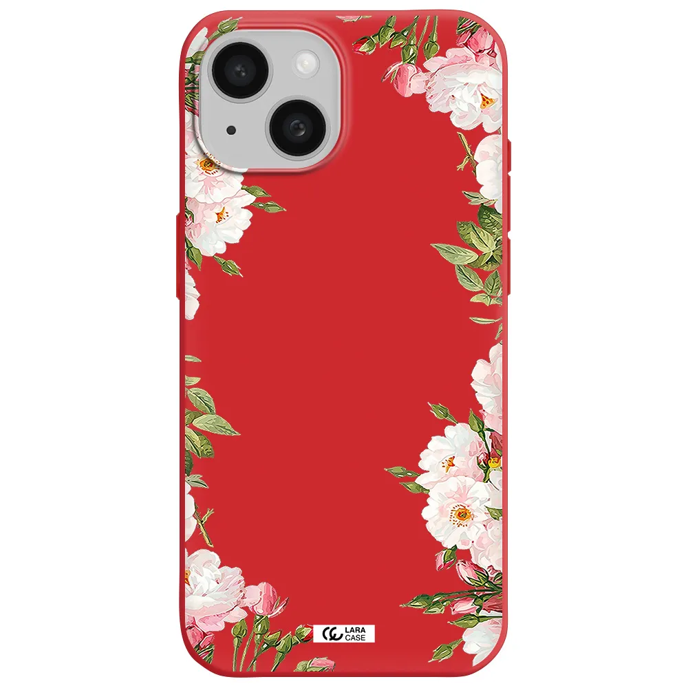 Watercolor Floral Frame Apple Iphone 15 Silicone Imperial Red Case
