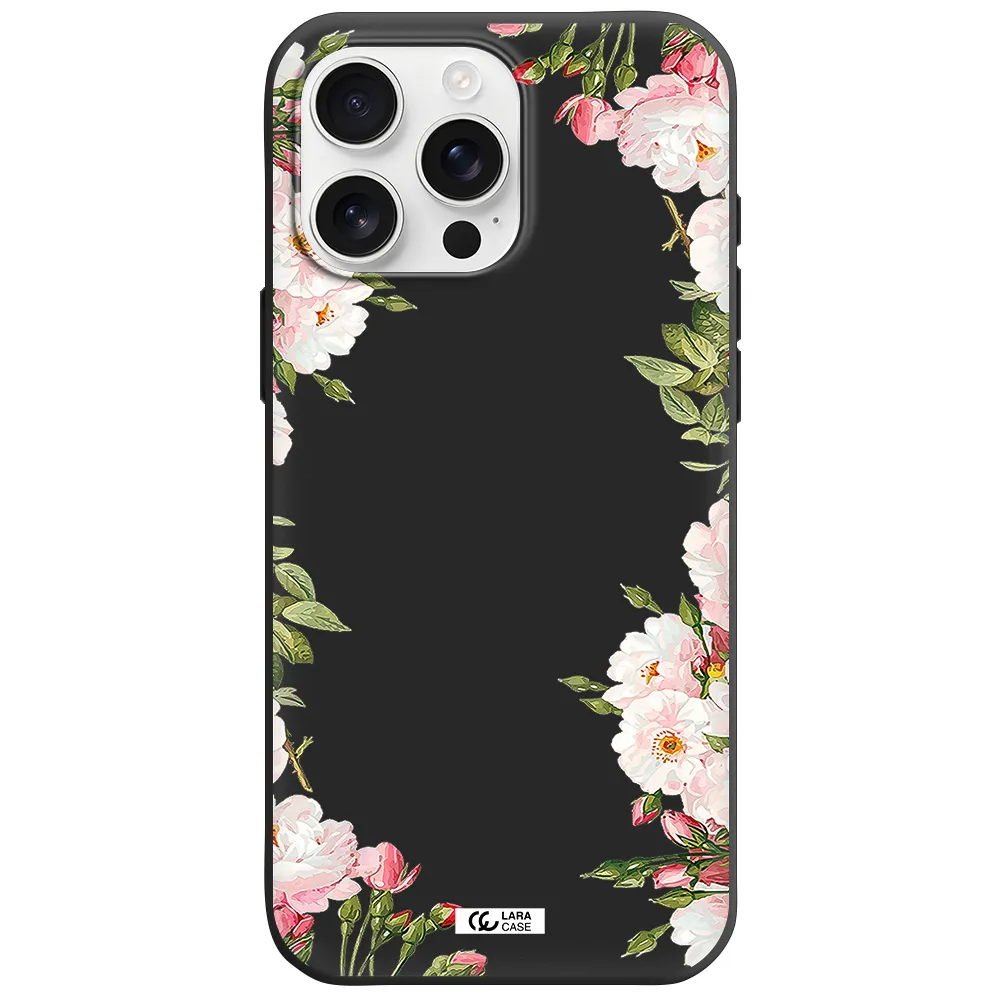 Watercolor Floral Frame Apple Iphone 16 Pro Max Silicone Black Case