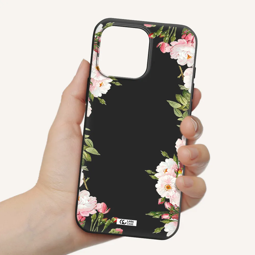 Watercolor Floral Frame Apple Iphone 16 Pro Max Silicone Black Case