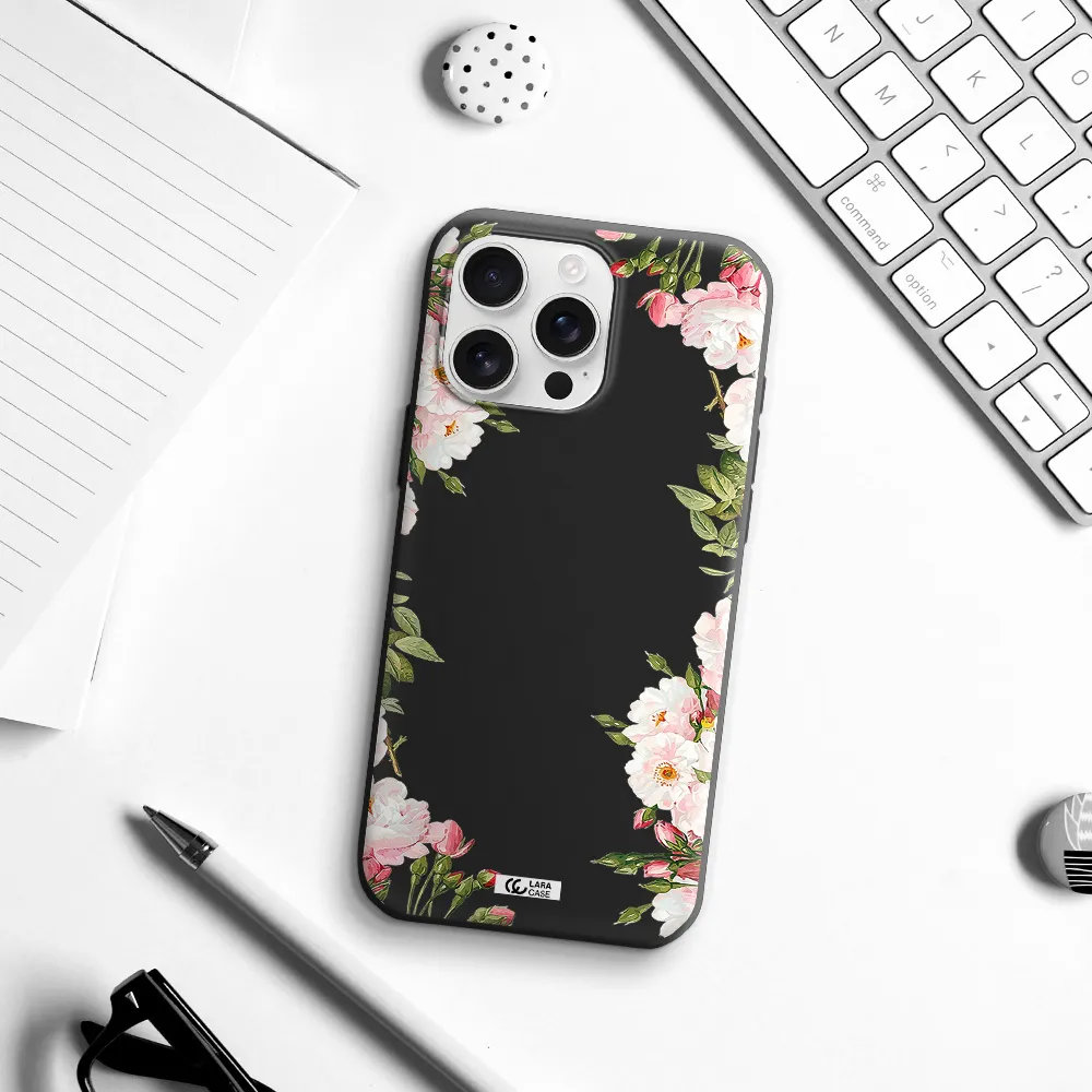 Watercolor Floral Frame Apple Iphone 16 Pro Max Silicone Black Case