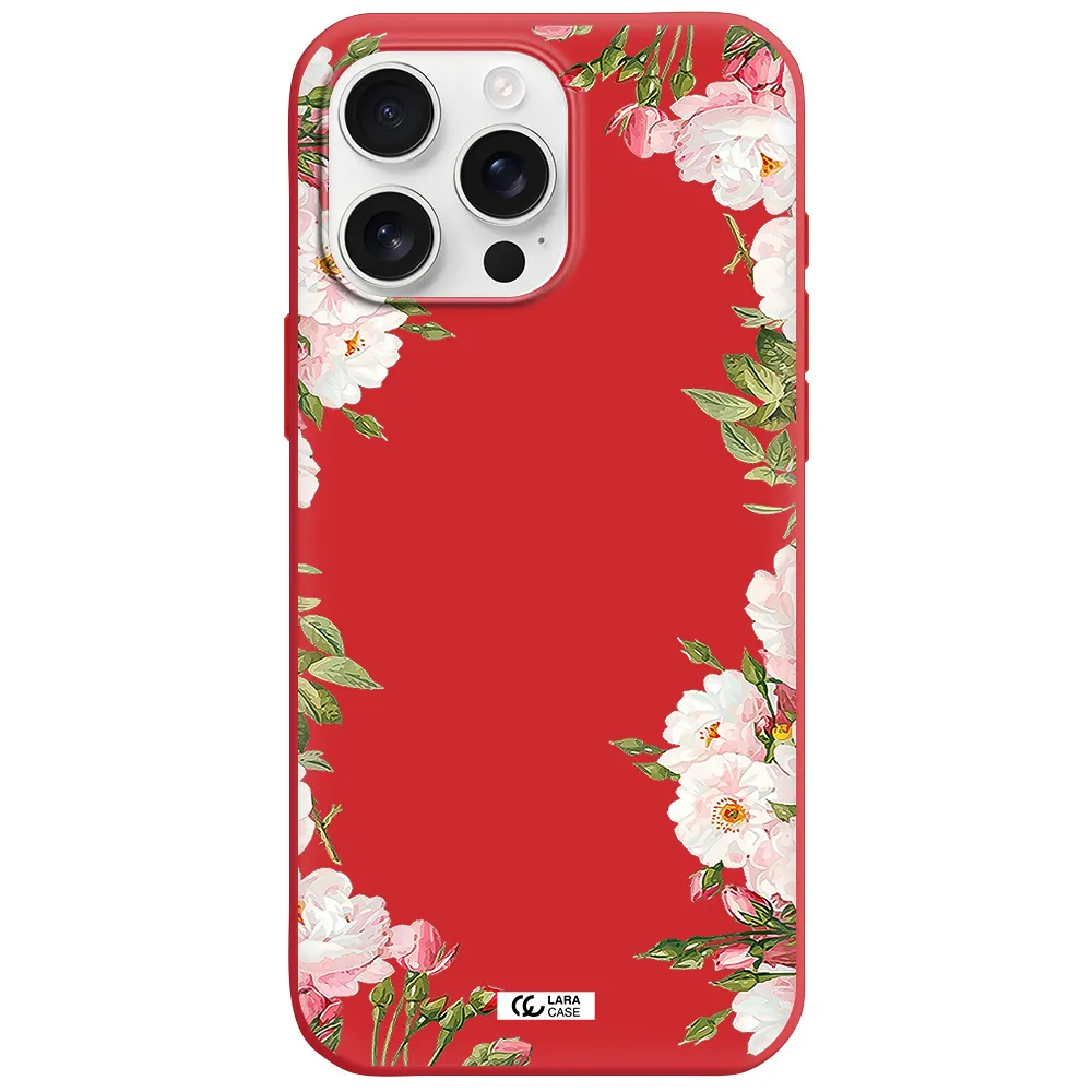 Watercolor Floral Frame Apple Iphone 16 Pro Max Silicone Imperial Red Case
