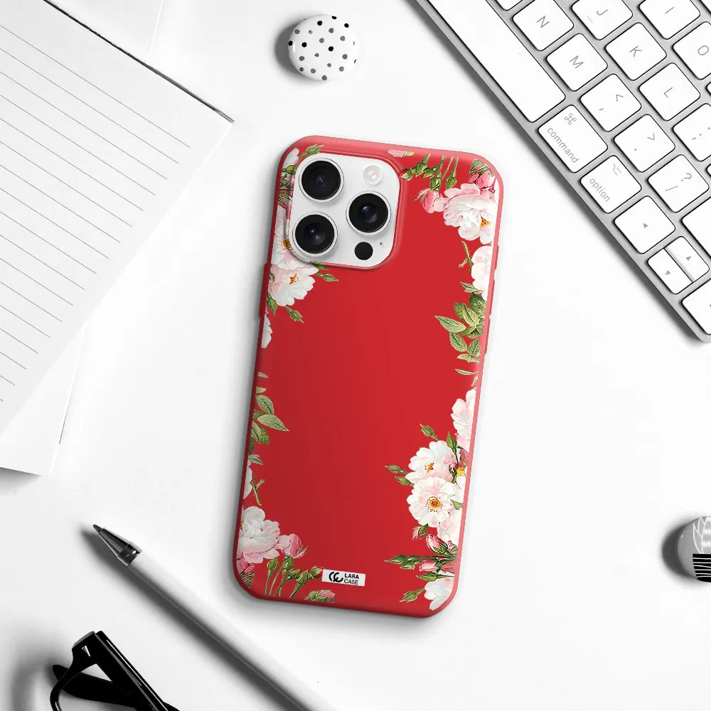 Watercolor Floral Frame Apple Iphone 16 Pro Max Silicone Imperial Red Case